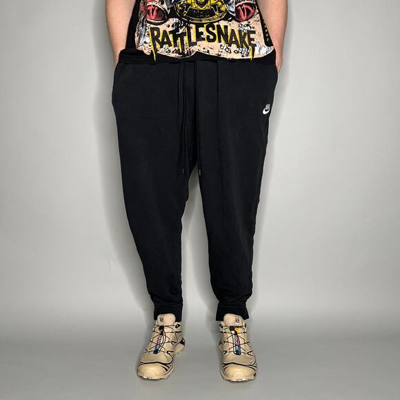 Nike Sweatpants Black Cotton Joggers White Swoosh - Picture 2 of 4